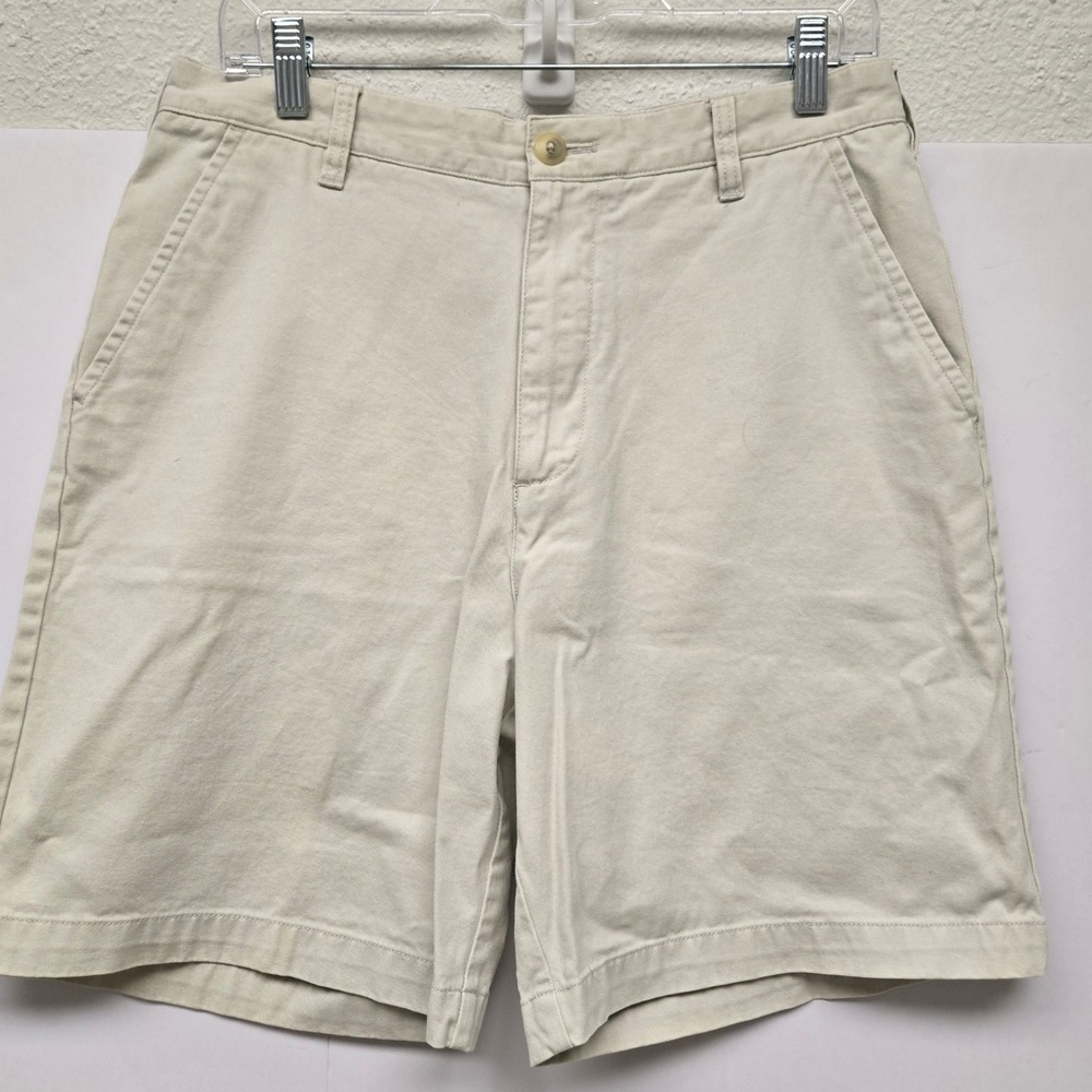 IZOD Mens Saltwater Chino Shorts Khaki Tan Cotton Twill Flat Front Size 32
